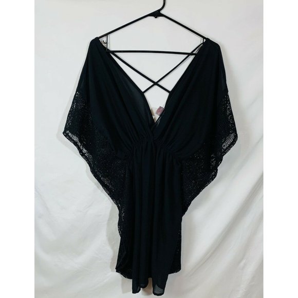 Beach Sheer Cover Up Dress Size Small Black Ruffle VNeck - Picture 12 of 12